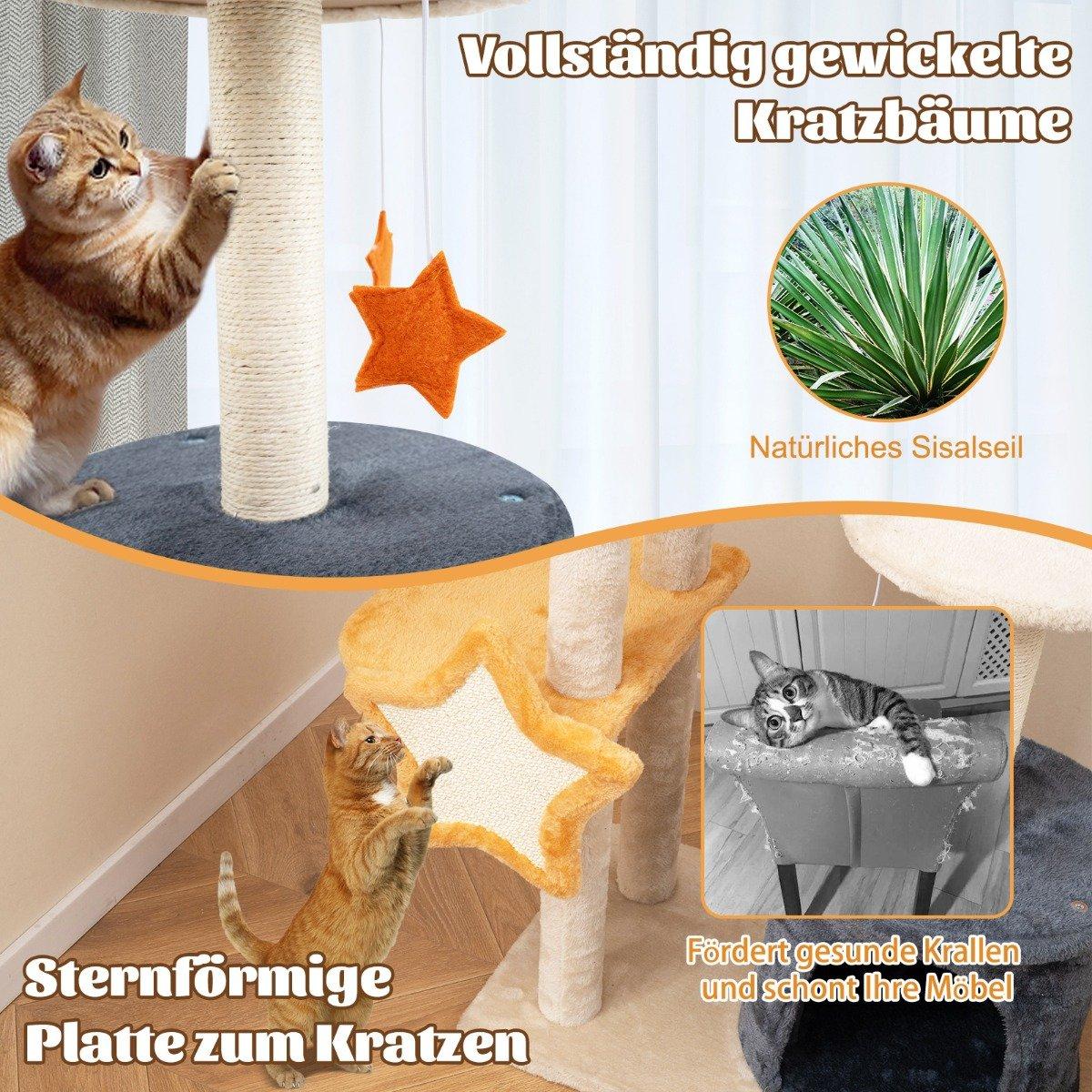 Scratching post cat tree with cat cave & plush seat & toys & toys & platforms 60 x 41 x 128 cm