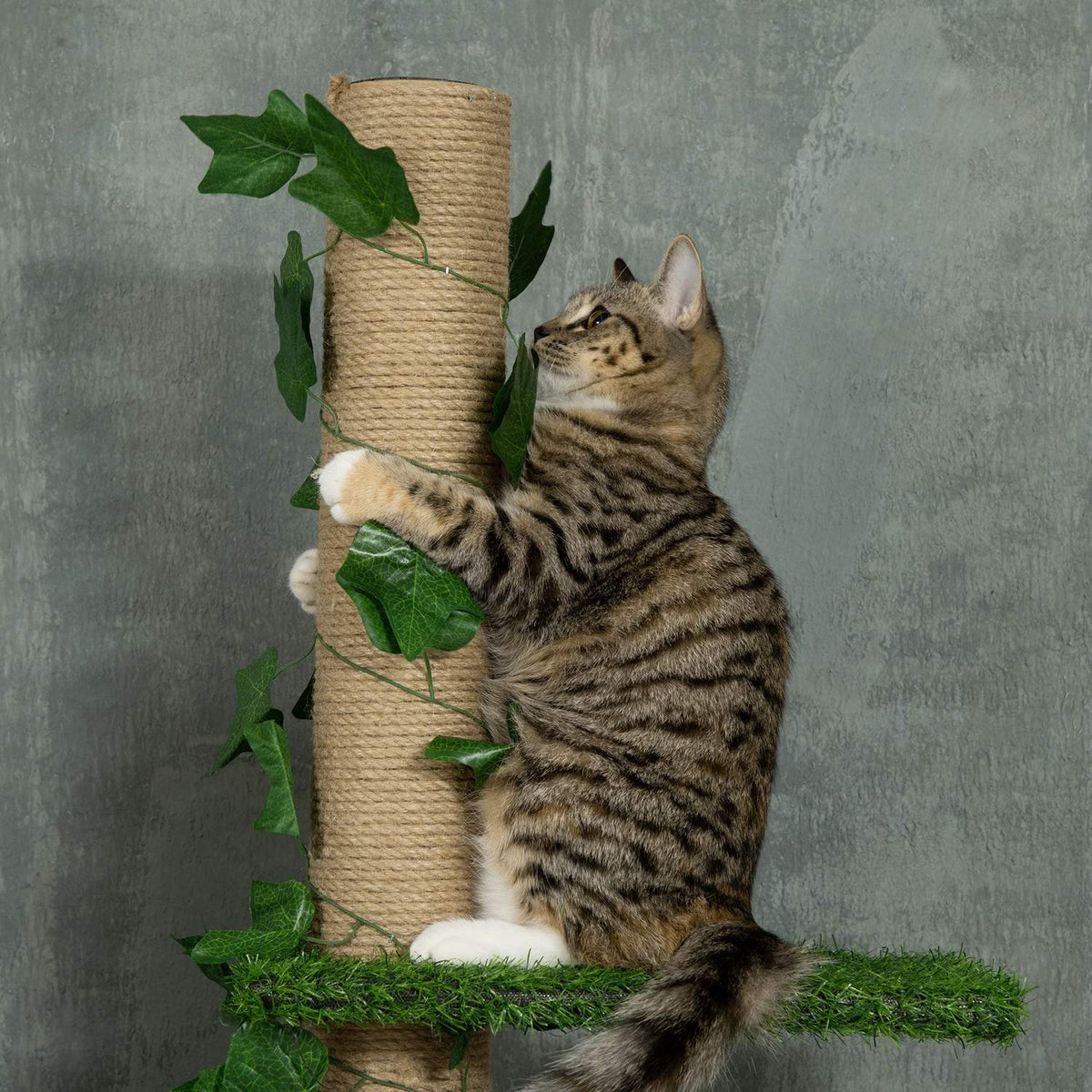 Scratching post ceiling high 202-242 cm, height adjustable Climbing tree with tip protection, play tree made of jute in green and yellow