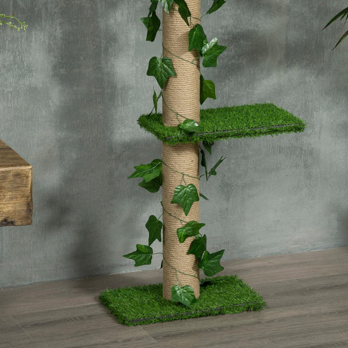 Scratching post ceiling high 202-242 cm, height adjustable Climbing tree with tip protection, play tree made of jute in green and yellow