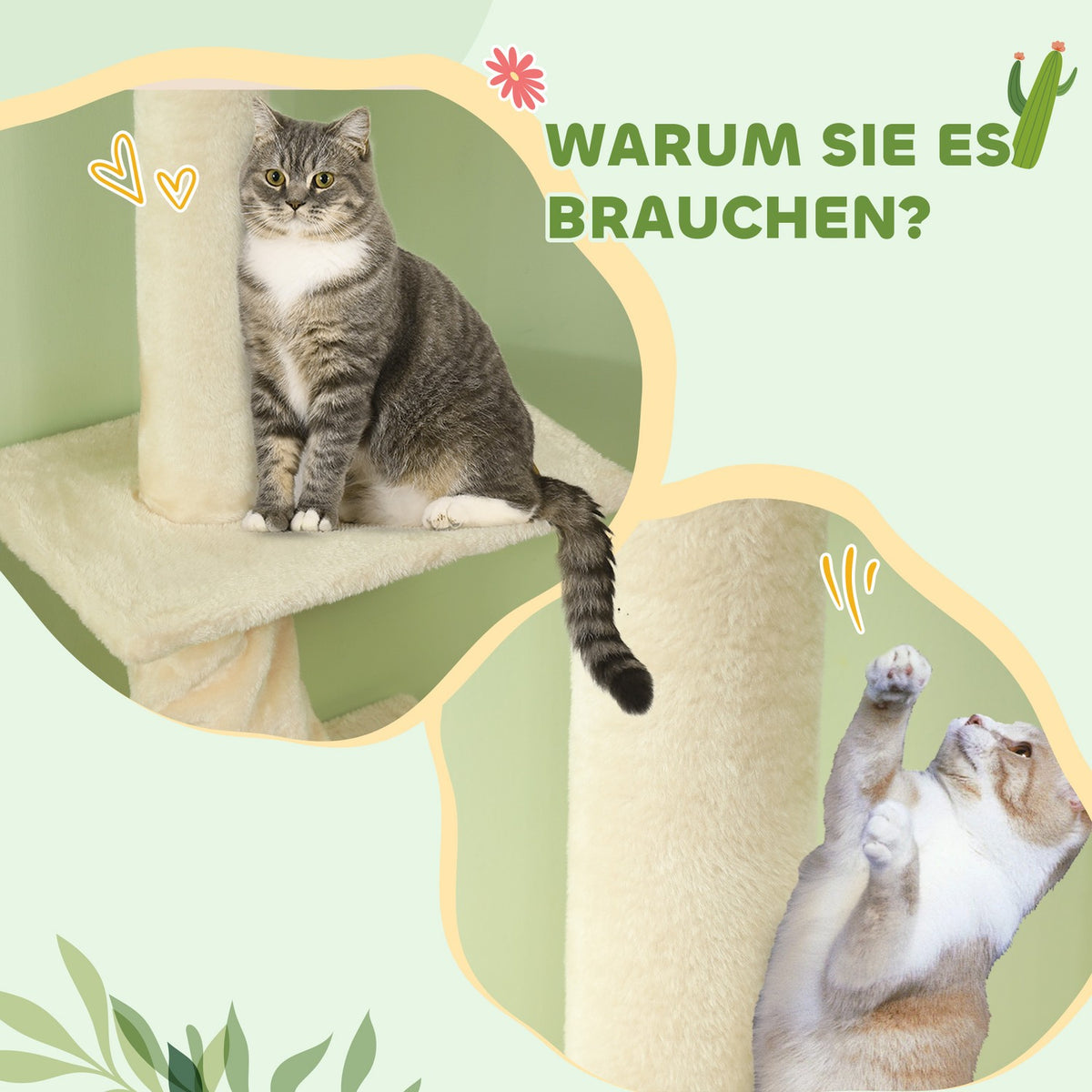Scratching post ceiling high, cat tree, 225-275 cm cat scratching post with platforms, cat furniture with tip protection, cream white