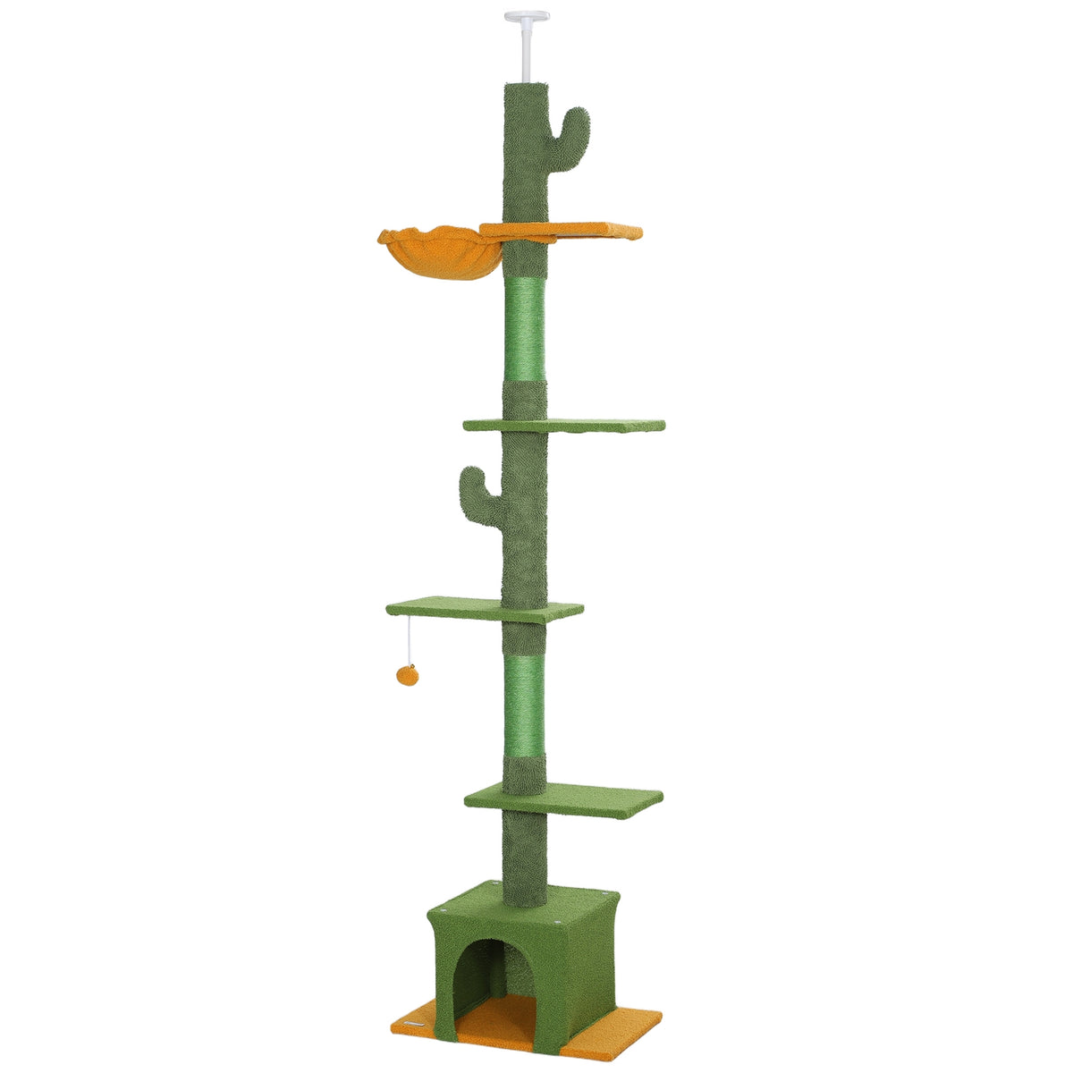 Scratching post ceiling high, cat tree, 230-275 cm cat scratching post with cat cave, scratching posts, play ball, cat furniture with tip protection, green