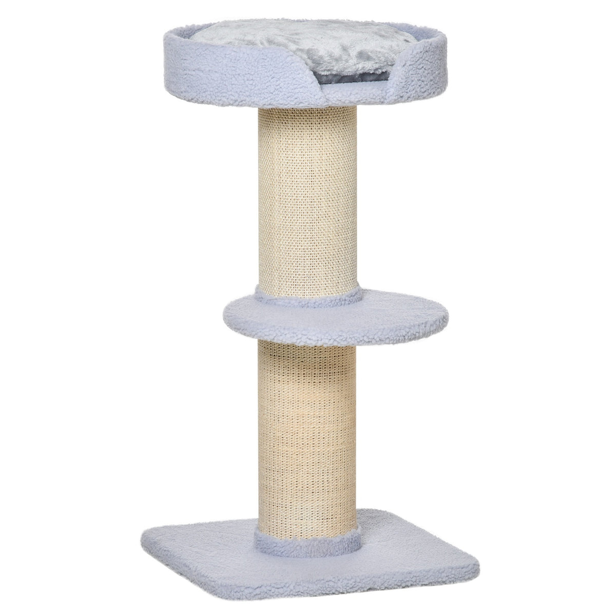 Scratching post, load capacity 30kg, play tree with scratching post, platform, sisal, light blue, 45x45x91cm