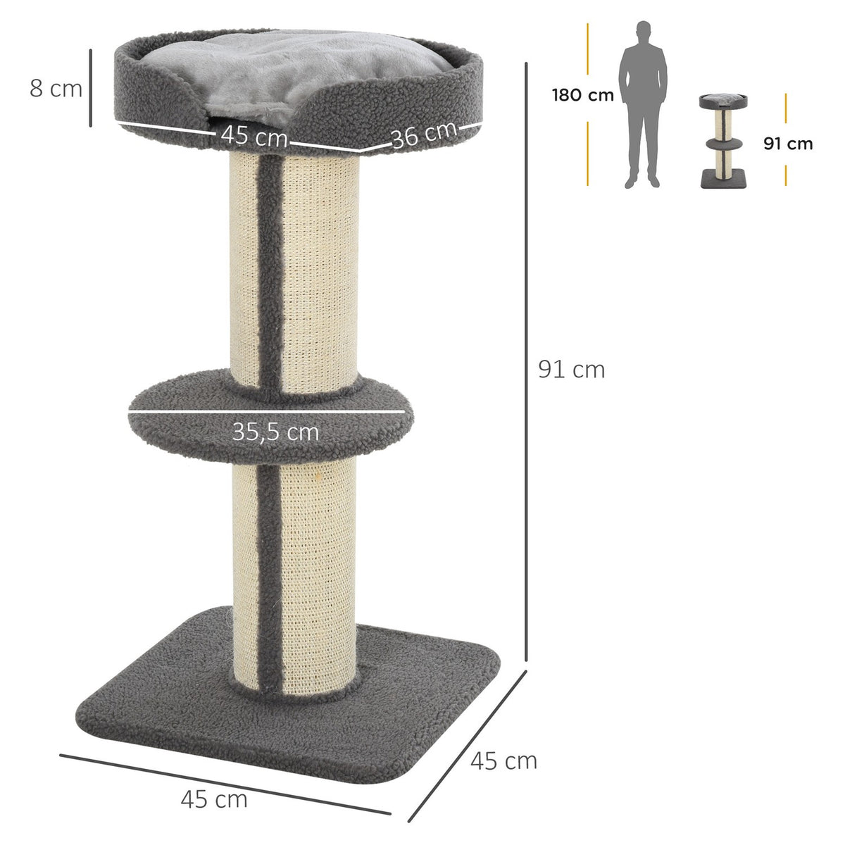 Scratching posts for cats, load capacity 30kg, scratching post with platform, stable, sisal, gray