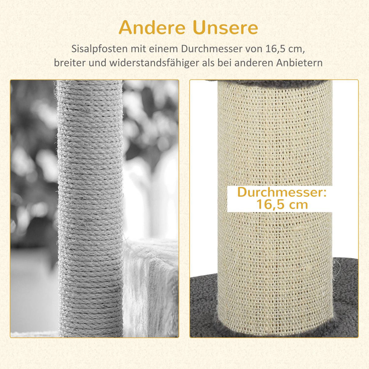 Scratching posts for cats, load capacity 30kg, scratching post with platform, stable, sisal, gray