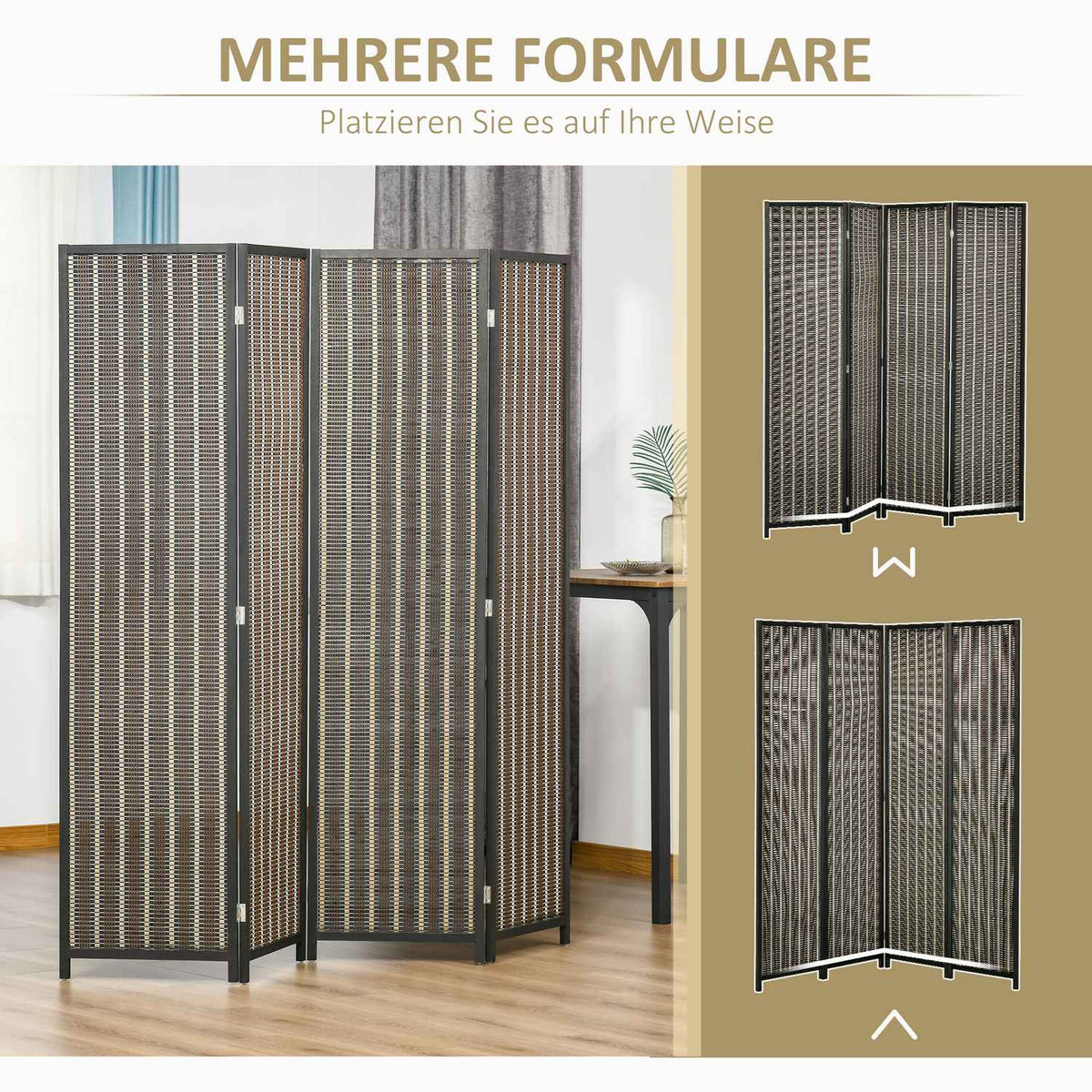 Screen 4-Piece 180 x 180 cm Room Divider Made of Bamboo Foldable Privacy Screen Room Divider for Living Room Brown