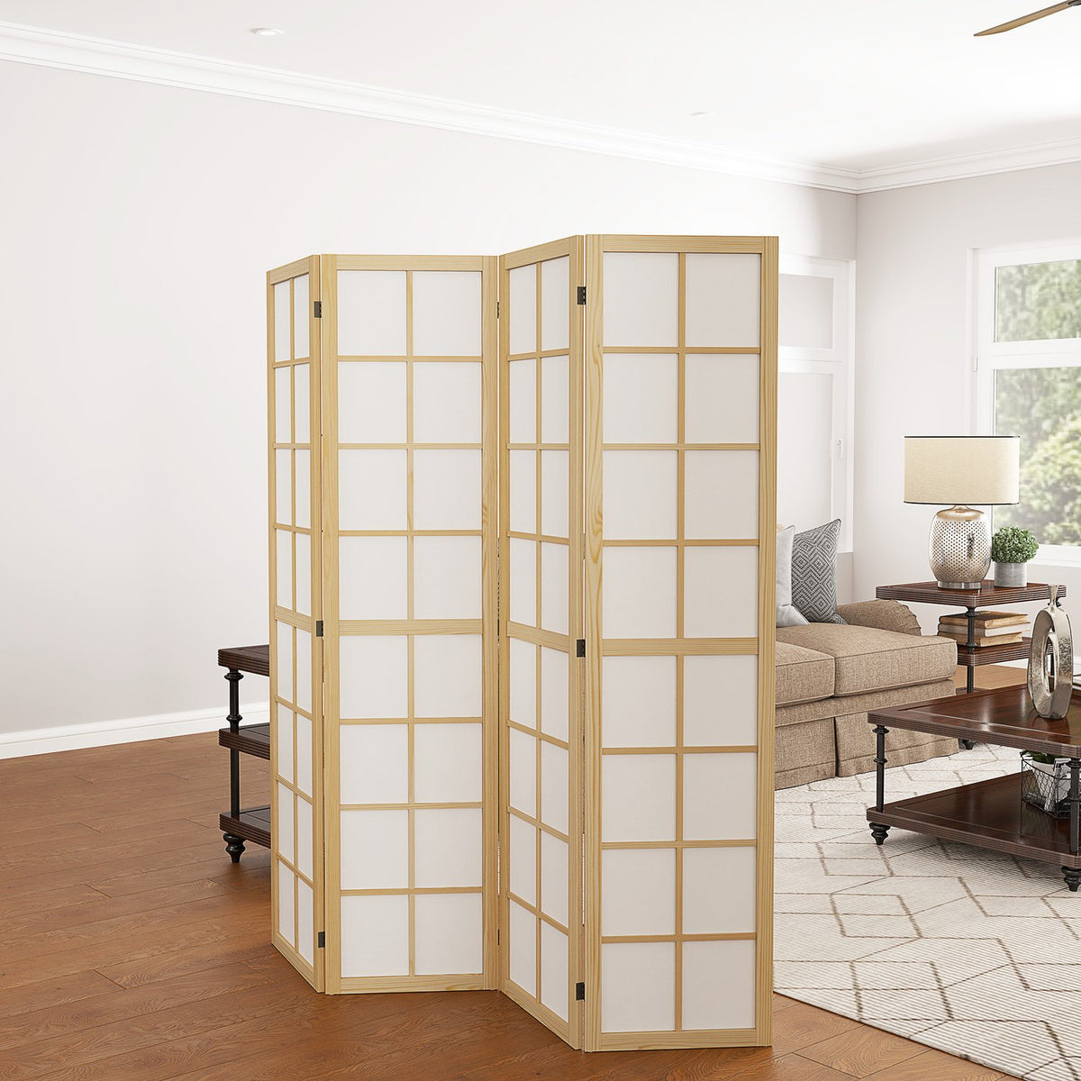 Screen 4-part 160 x 170 cm partition room divider, foldable room divider, privacy screen for living room, natural