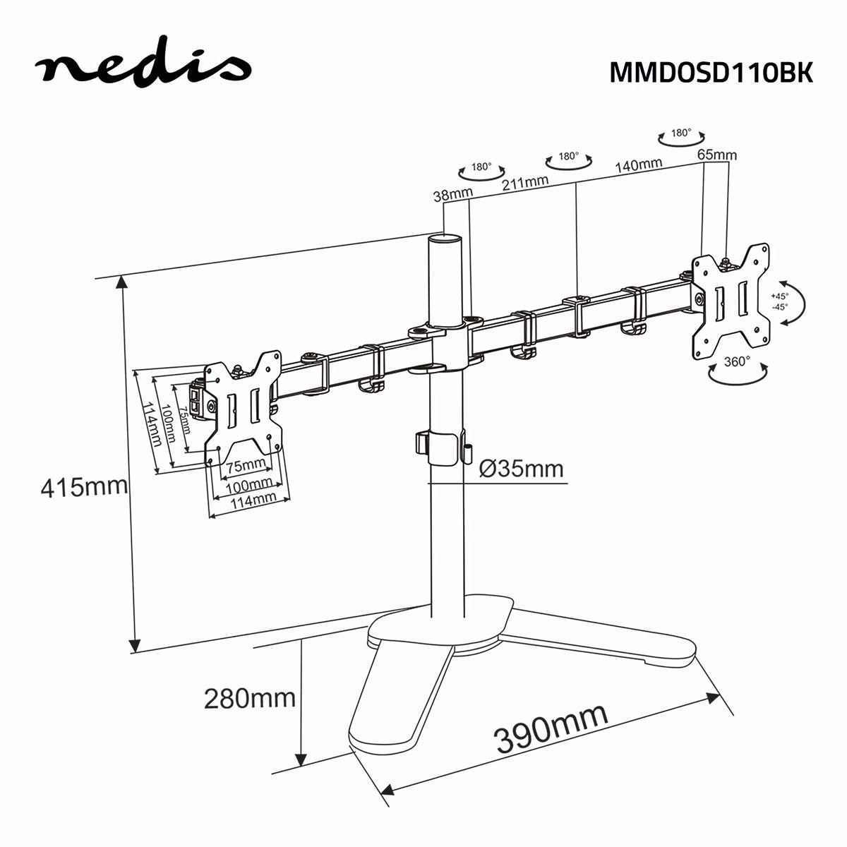 Screen Mount | 2 Screen(s) | 15 - 32 " | 75x75 / 100x100 | Fully adjustable