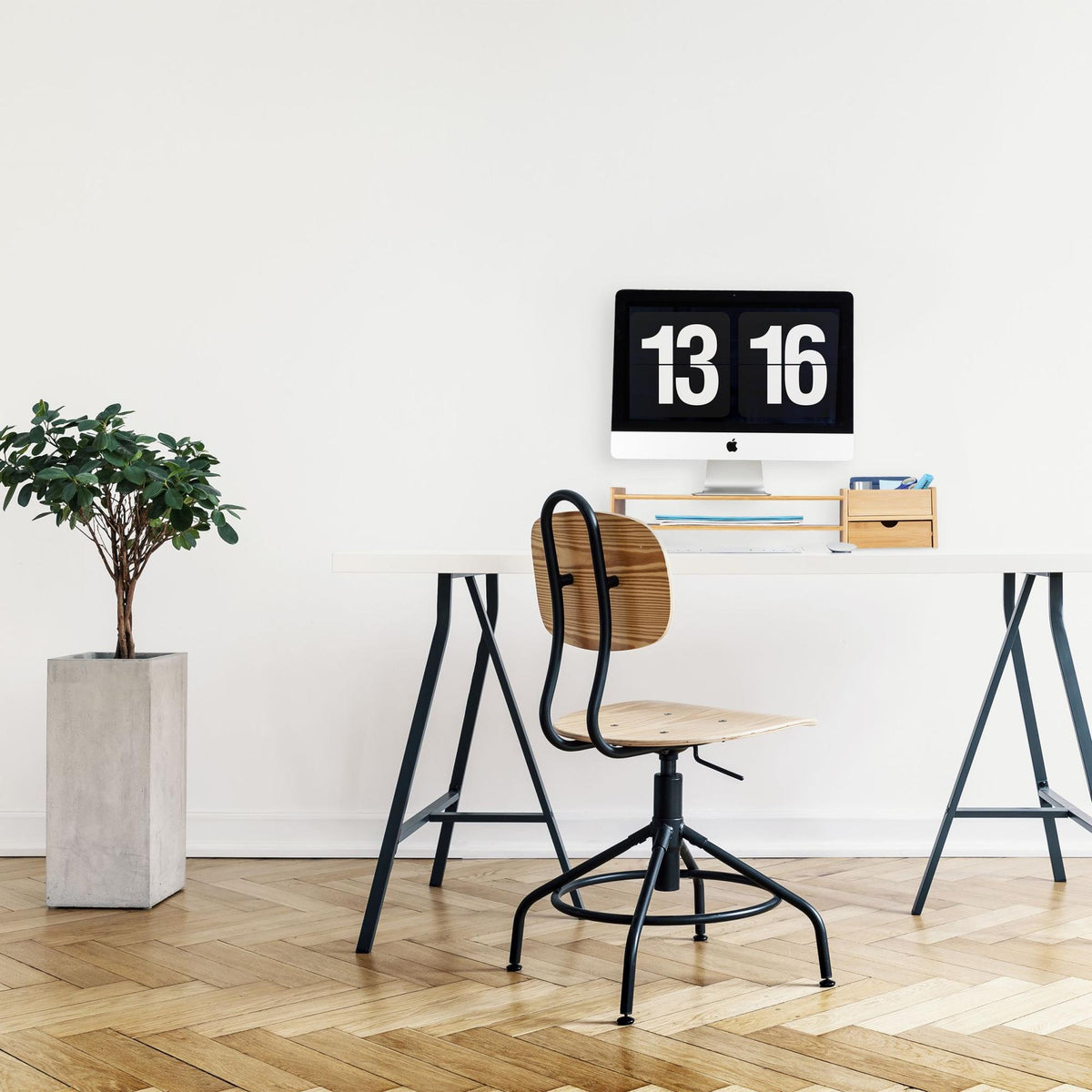 Screen stand and desk storage