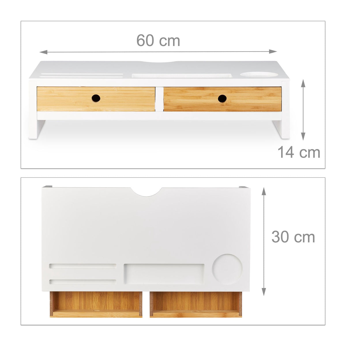 Screen stand with 2 drawers in white