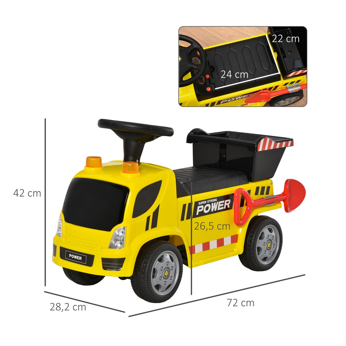 Seat Excavator Ride-On Car For Baby 18-36 Months, With Tipping Bucket & Shovel, Metal & Pp Plastic, Yellow