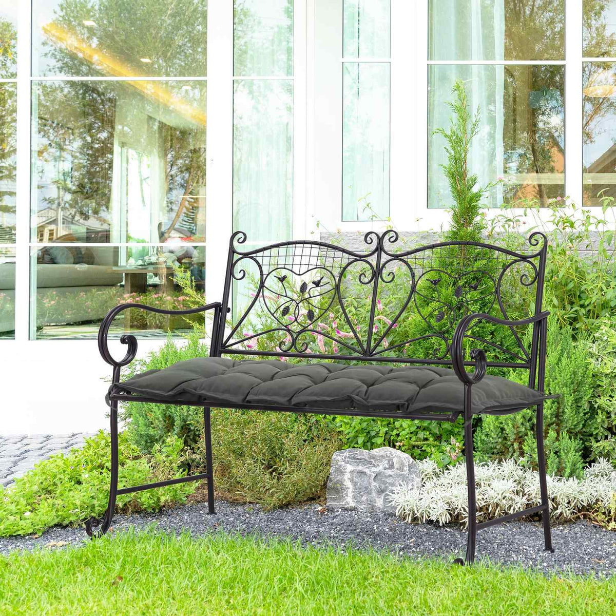 Seat cushion 100x40 cm chair cushion with ties, 10cm thick padding, washable seat cushion for home, garden, sofa, chairs, dark gray