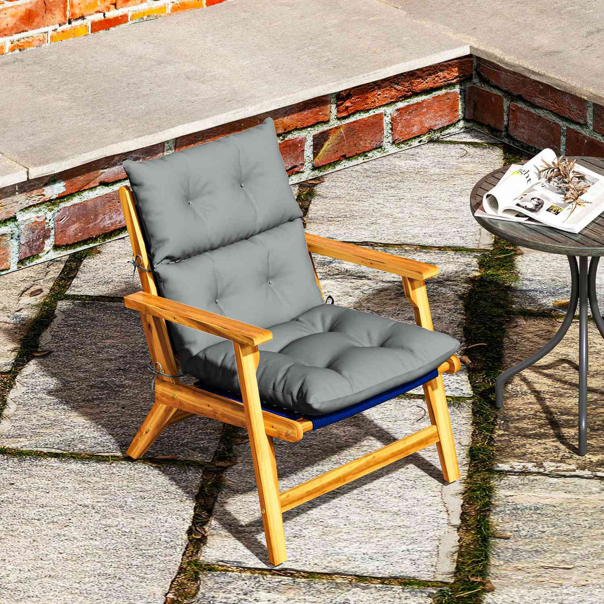 Seat cushion, 115x56 cm chair cushion with ties, backrest, 10cm thick padding, water-repellent seat cushion for home, garden, office, chairs, light gray