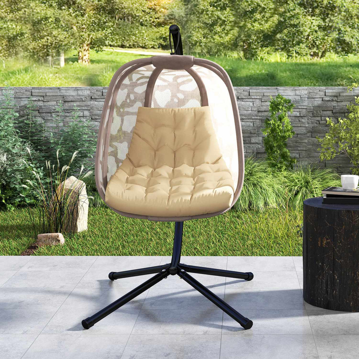 Seat cushion, 120x100 cm chair cushion with backrest, 8cm thick cushion cover, water-repellent seat cushion for rocking chairs and hanging baskets, beige