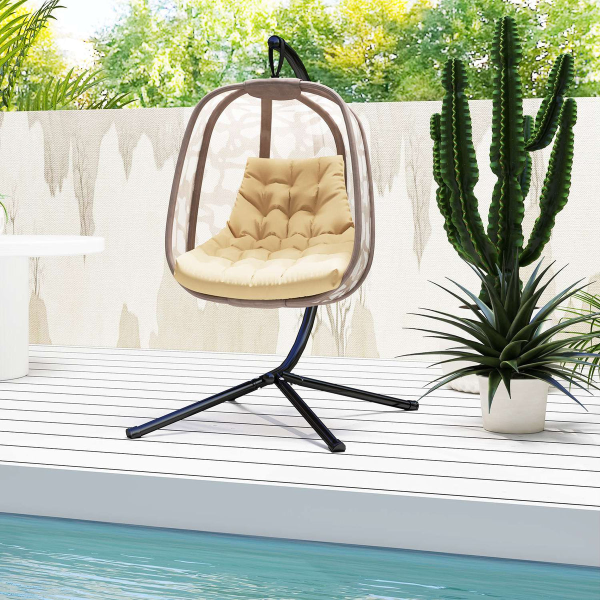 Seat cushion, 120x100 cm chair cushion with backrest, 8cm thick cushion cover, water-repellent seat cushion for rocking chairs and hanging baskets, beige