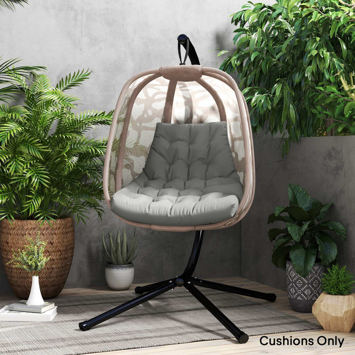 Seat cushion, 120x100 cm chair cushion with backrest, 8cm thick padding, water-repellent seat cushion for rocking chairs and hanging baskets, gray