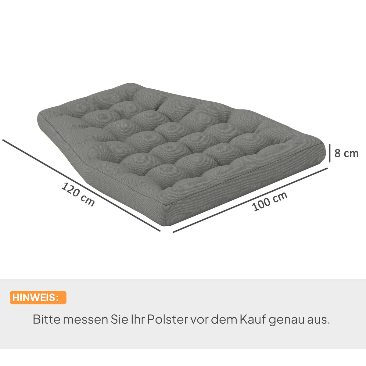 Seat cushion, 120x100 cm chair cushion with backrest, 8cm thick padding, water-repellent seat cushion for rocking chairs and hanging baskets, gray