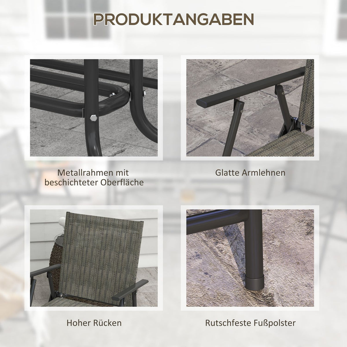Seating Group, 4-Piece Garden Furniture Set, Folding Seating Set Including 1 Table, 2 Chairs, 1 Two-Seater, Balcony Furniture Set, Metal, Brown