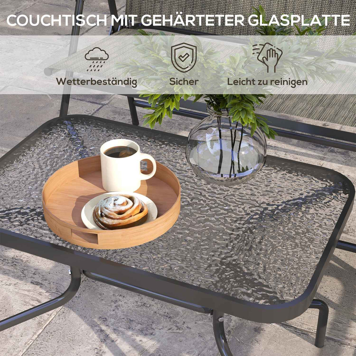 Seating Group, 4-Piece Garden Furniture Set, Folding Seating Set Including 1 Table, 2 Chairs, 1 Two-Seater, Balcony Furniture Set, Metal, Brown