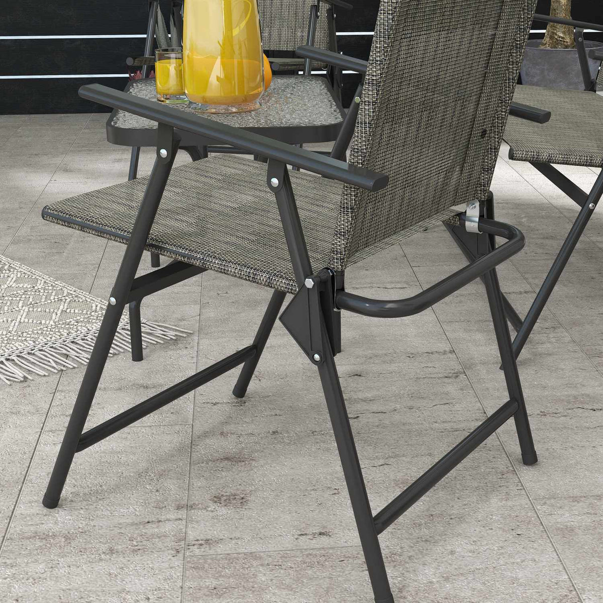 Seating Group, 4-Piece Garden Furniture Set, Folding Seating Set Including 1 Table, 2 Chairs, 1 Two-Seater, Balcony Furniture Set, Metal, Brown
