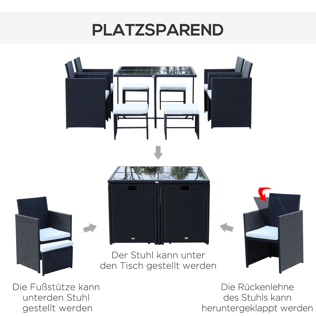 Seating Group 8 People Polyrattan Garden Set Seating Set Black