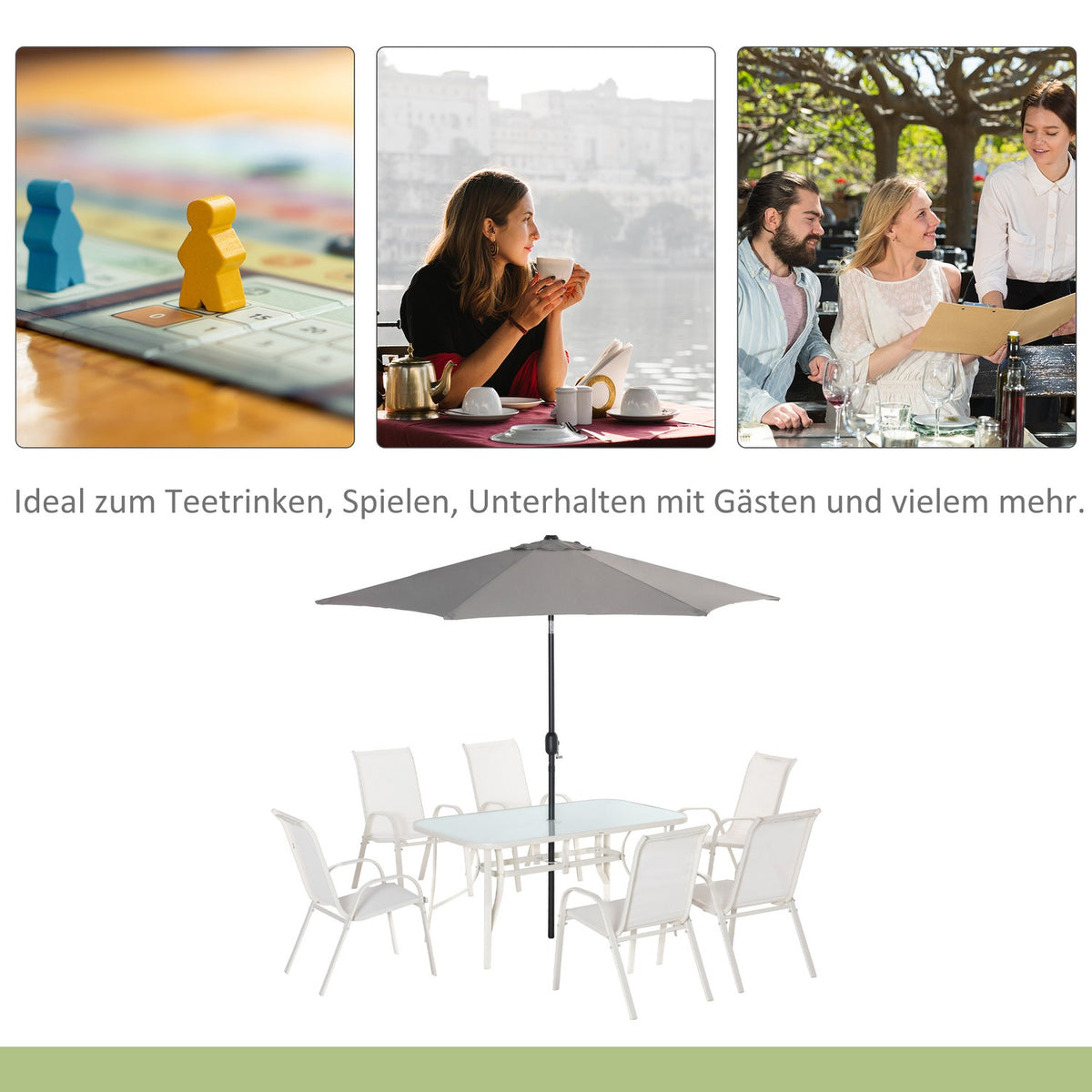 Seating Group For 6 People Dining Group With Parasol Garden Furniture Set Aluminum Cream White + Light Gray