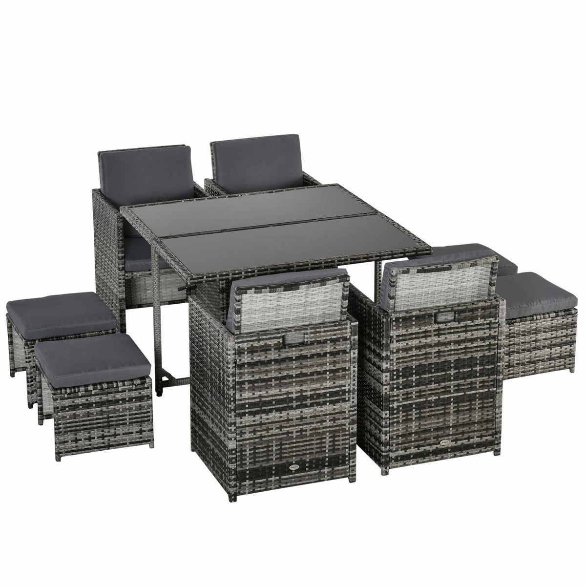 Seating Group For 8 People Polyrattan Garden Set Including Gray Cushion