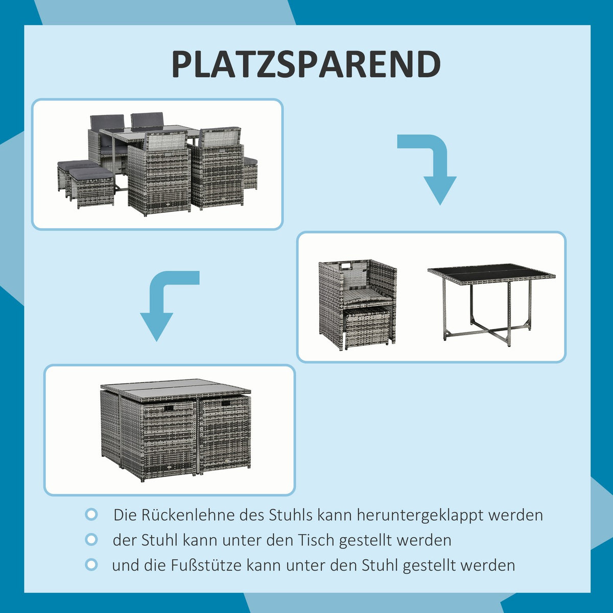 Seating Group For 8 People Polyrattan Garden Set Including Gray Cushion