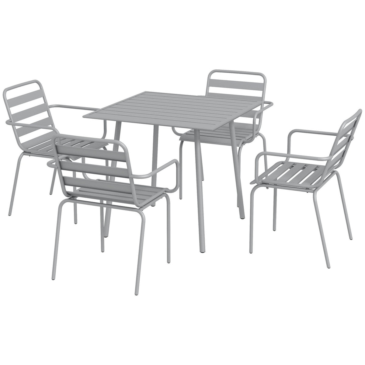 Seating Group Garden Furniture Set Dining Table 4 Stackable Chairs Garden Set Steel Light Gray