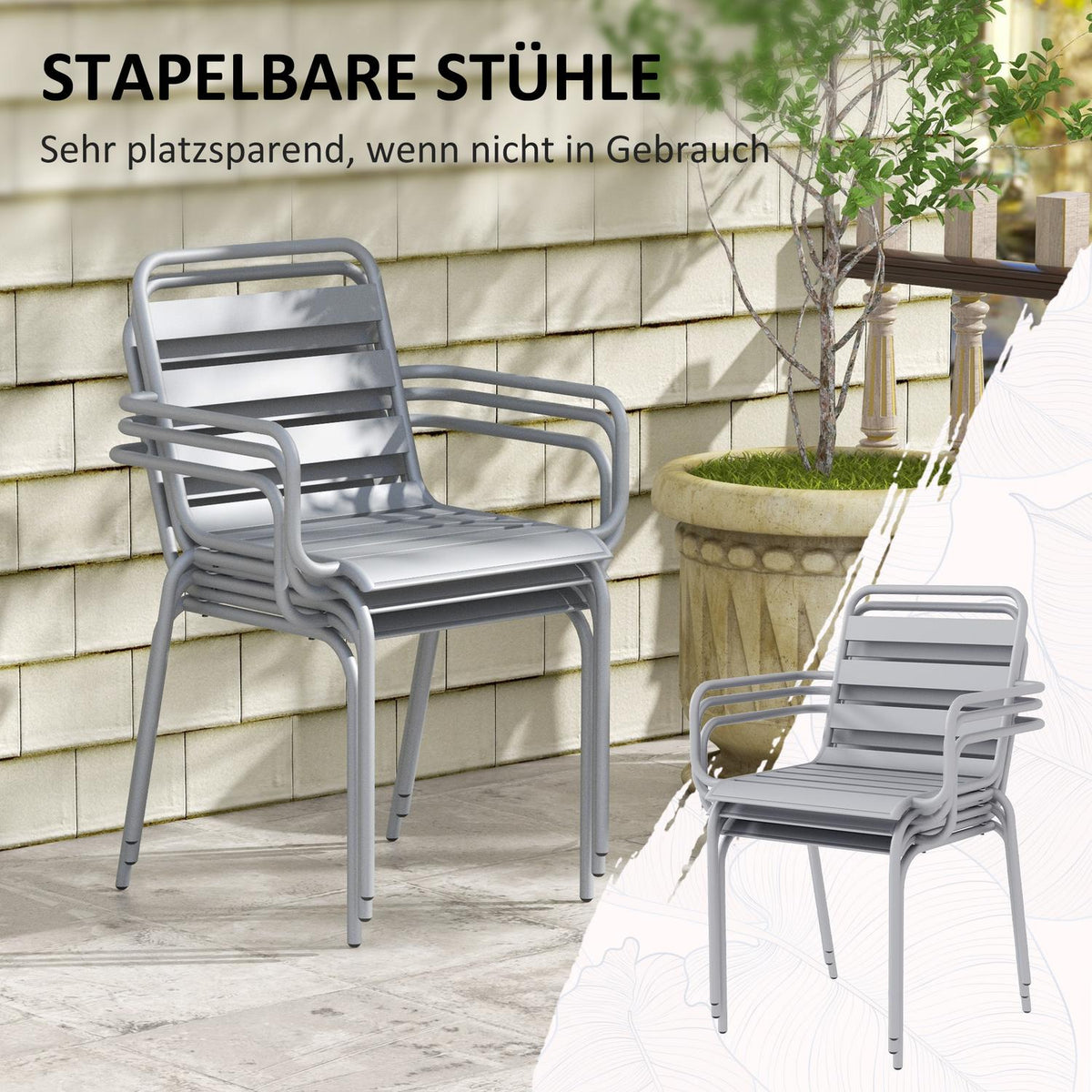 Seating Group Garden Furniture Set Dining Table 4 Stackable Chairs Garden Set Steel Light Gray