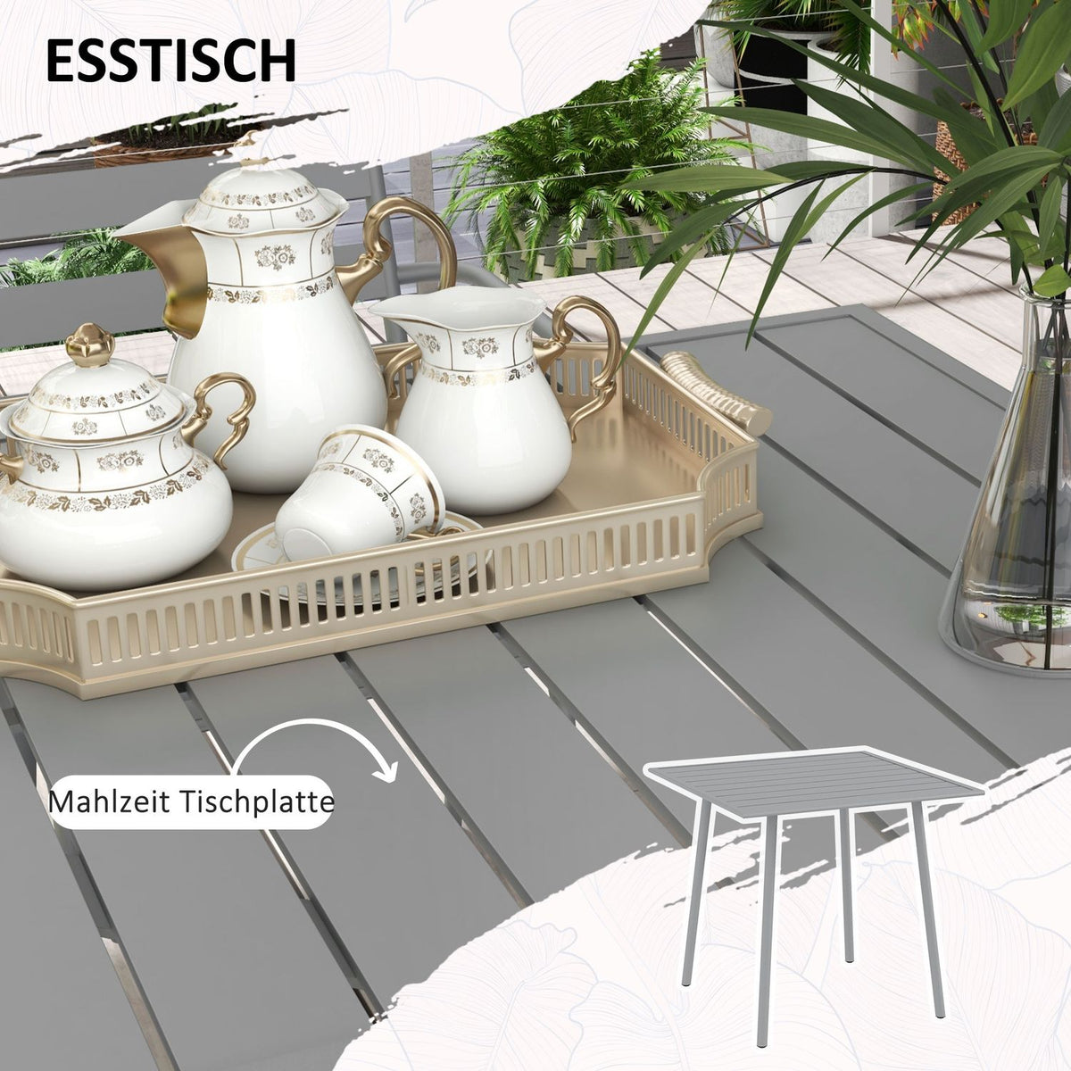 Seating Group Garden Furniture Set Dining Table 4 Stackable Chairs Garden Set Steel Light Gray