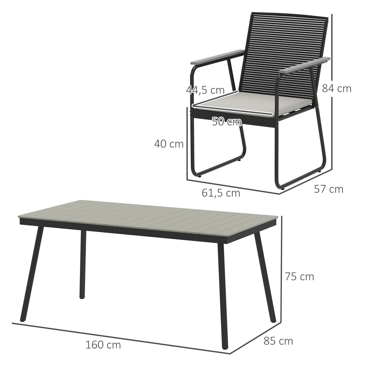 Seating group 7-piece metal dining group for 6 people Dining table with table 6 chairs Dining room group Kitchen table set with metal frame Balcony furniture Garden furniture for terrace, balcony Gray