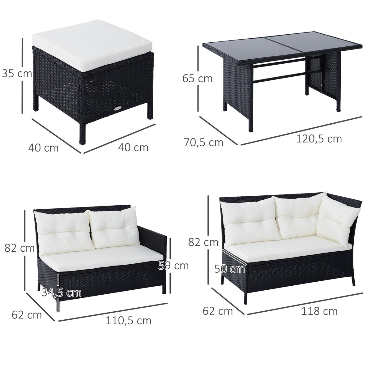 Seating set for 7 people garden set seating group polyrattan black cream white for garden terrace balcony