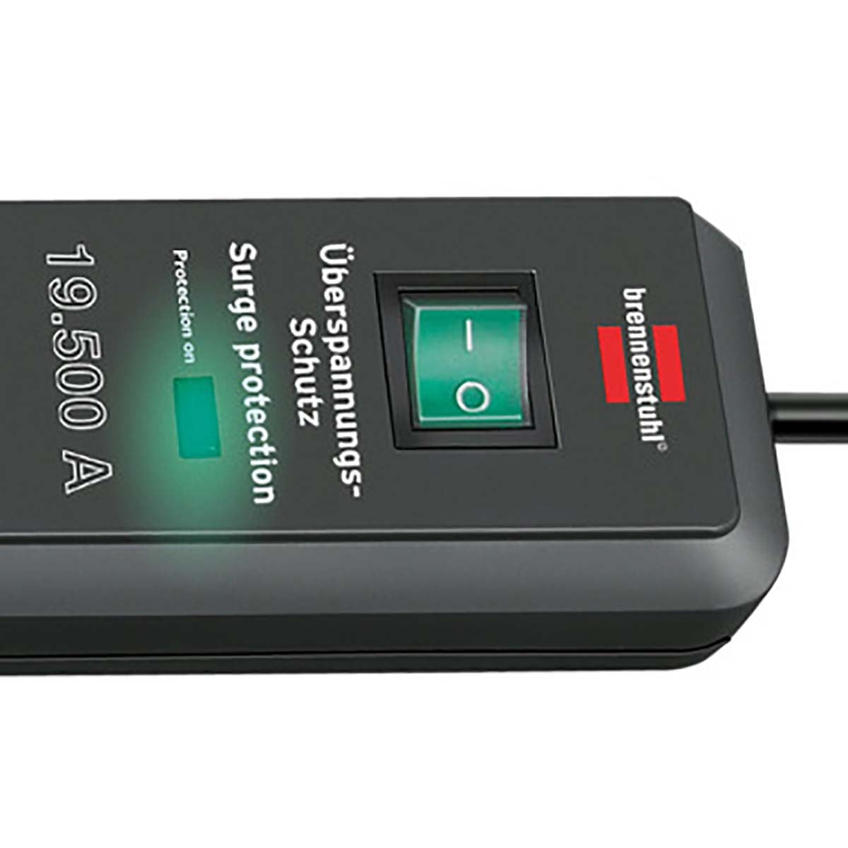 Secure-Tec socket strip 6-way with surge protection (socket strip with 2m cable and switch, Made in Germany) gray