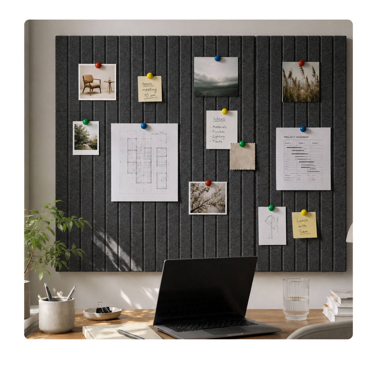 Self-Adhesive Felt Pinboard, Dark Gray, 120 x 90 cm