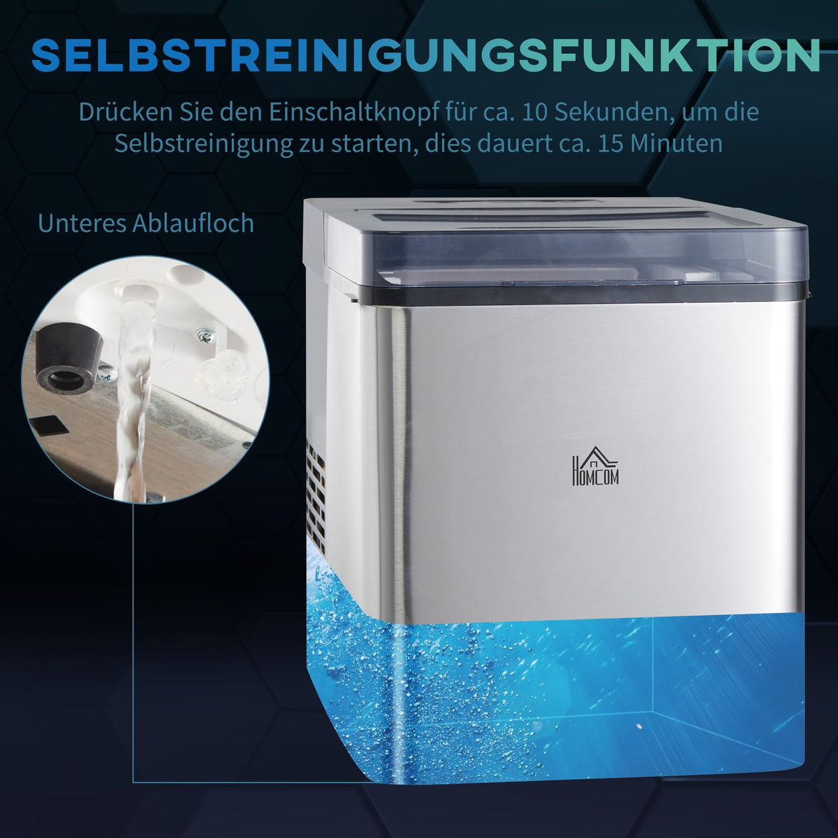Self-Cleaning Ice Cube Machine 15 Kg/24H 1.6 L Ice Cube Maker With 2.1 L Water Tank Scoop And Basket 2 Selectable Ice Cube Sizes