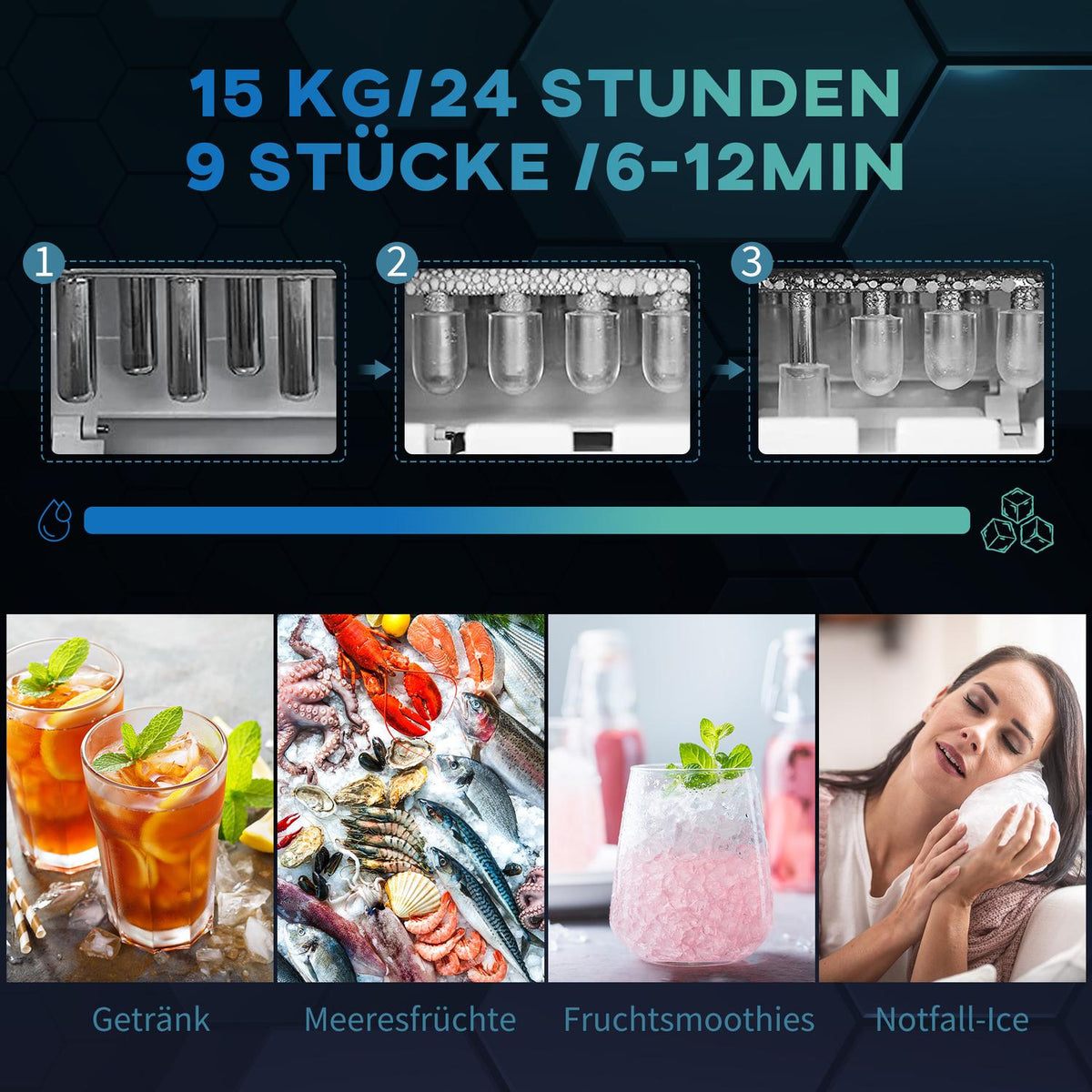 Self-Cleaning Ice Cube Machine 15 Kg/24H 1.6 L Ice Cube Maker With 2.1 L Water Tank Scoop And Basket 2 Selectable Ice Cube Sizes