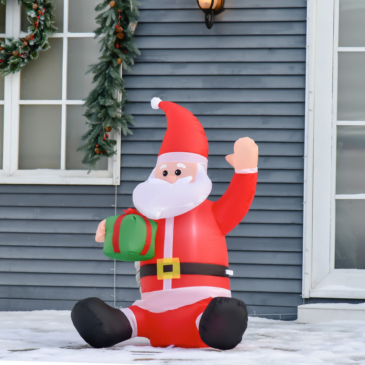 Self-Inflatable Santa Claus Christmas Decoration Led With Gift Blower Red L70 X W50 X H120 Cm