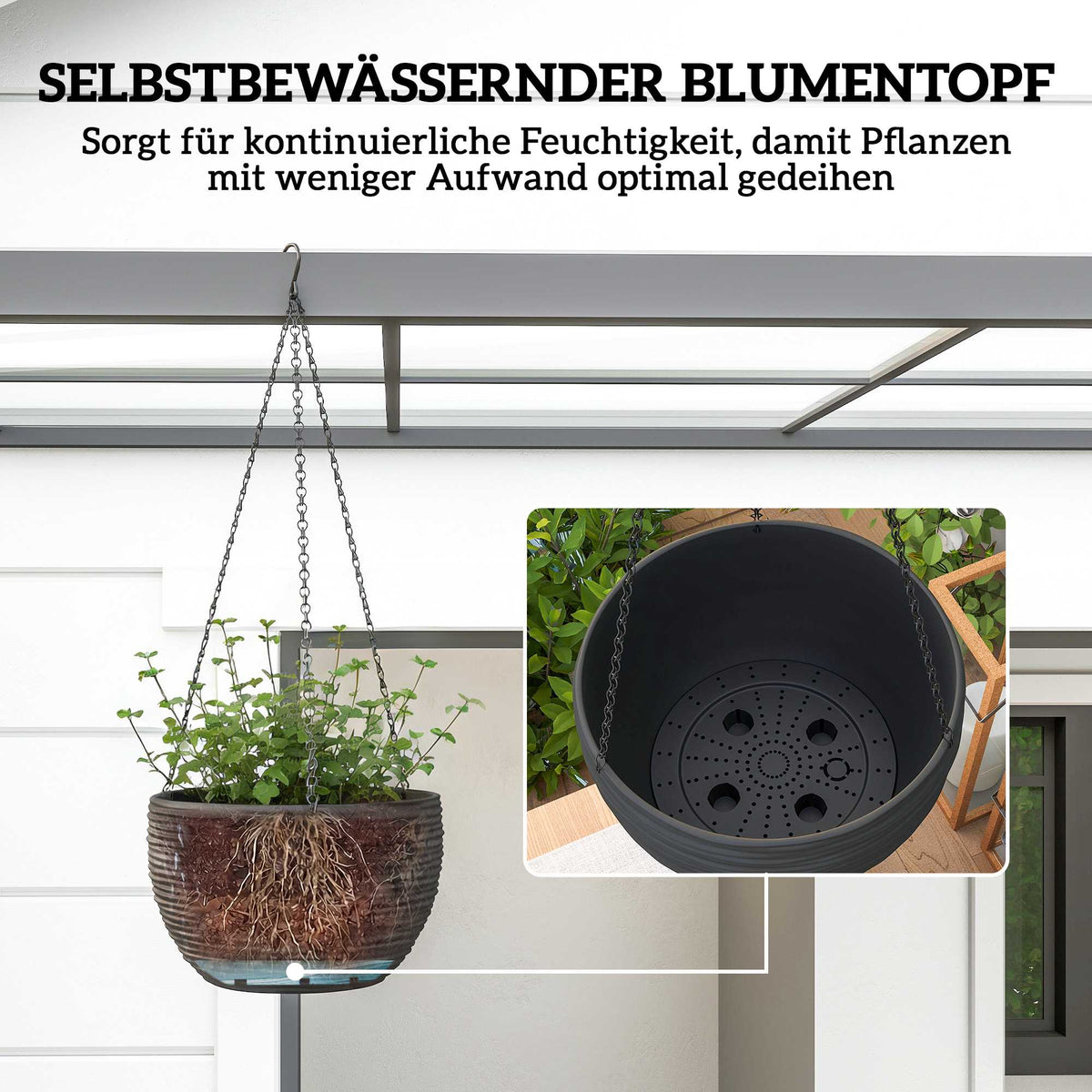 Self-Watering Hanging Planters Set, Black, 4-Pack