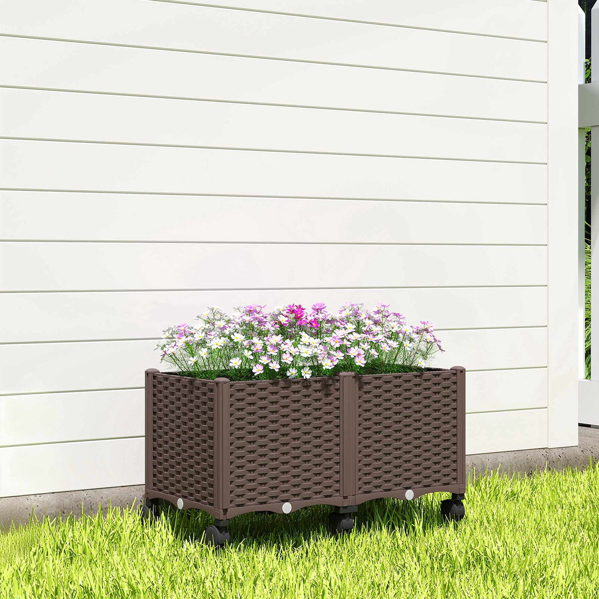 Self-Watering Raised Garden Bed with Wheels, Plastic