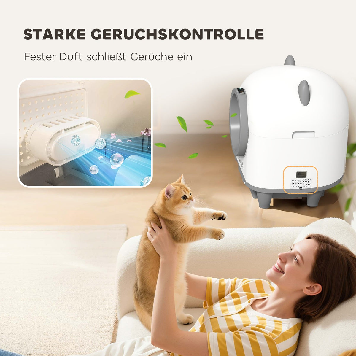 Self-cleaning cat litter box with app control 80 L odor removal for multiple cats