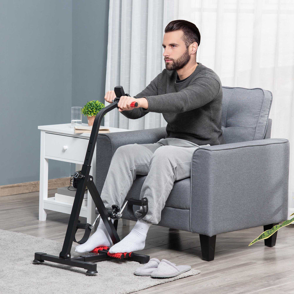 Senior Exercise Bike with LCD Display and Massage Rollers
