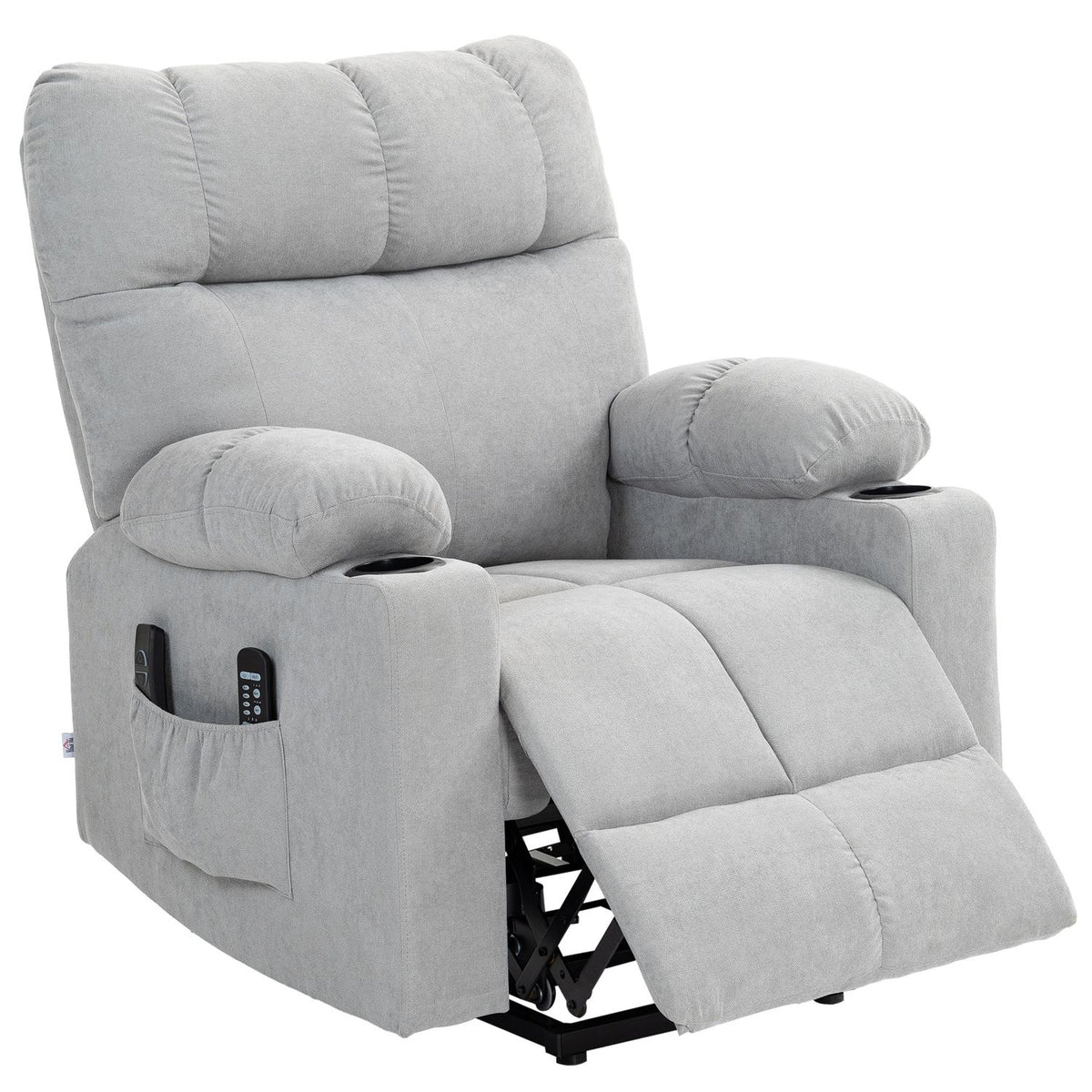 Senior chair with stand-up aid, electric, with 3 modes, 8 massage points, heating function, foam, 91 x 95 x 109 cm, light gray