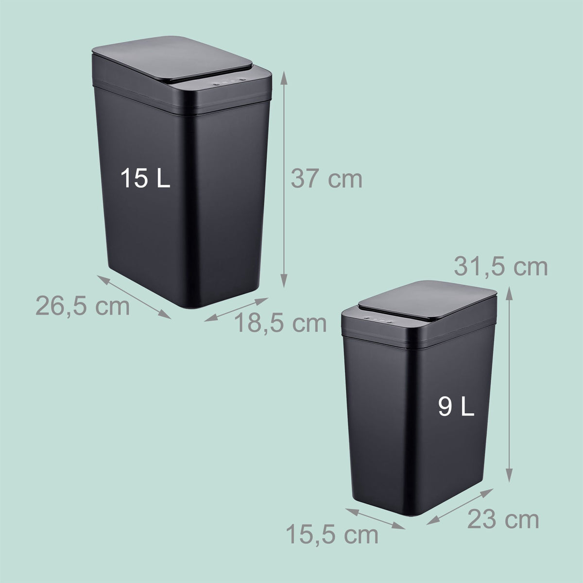 Sensor Kitchen Bins Set, 9L & 15L, Black, Automatic