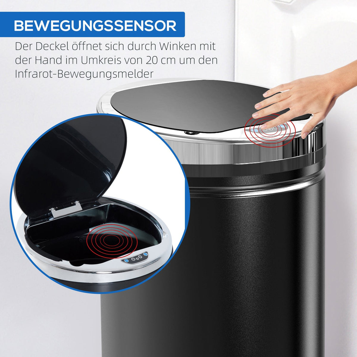 Sensor Trash Can 42L, Electric Automatic Trash Can with Lid, Rustproof, for Bathroom, Office, Kitchen, Dining Room, Steel, Black