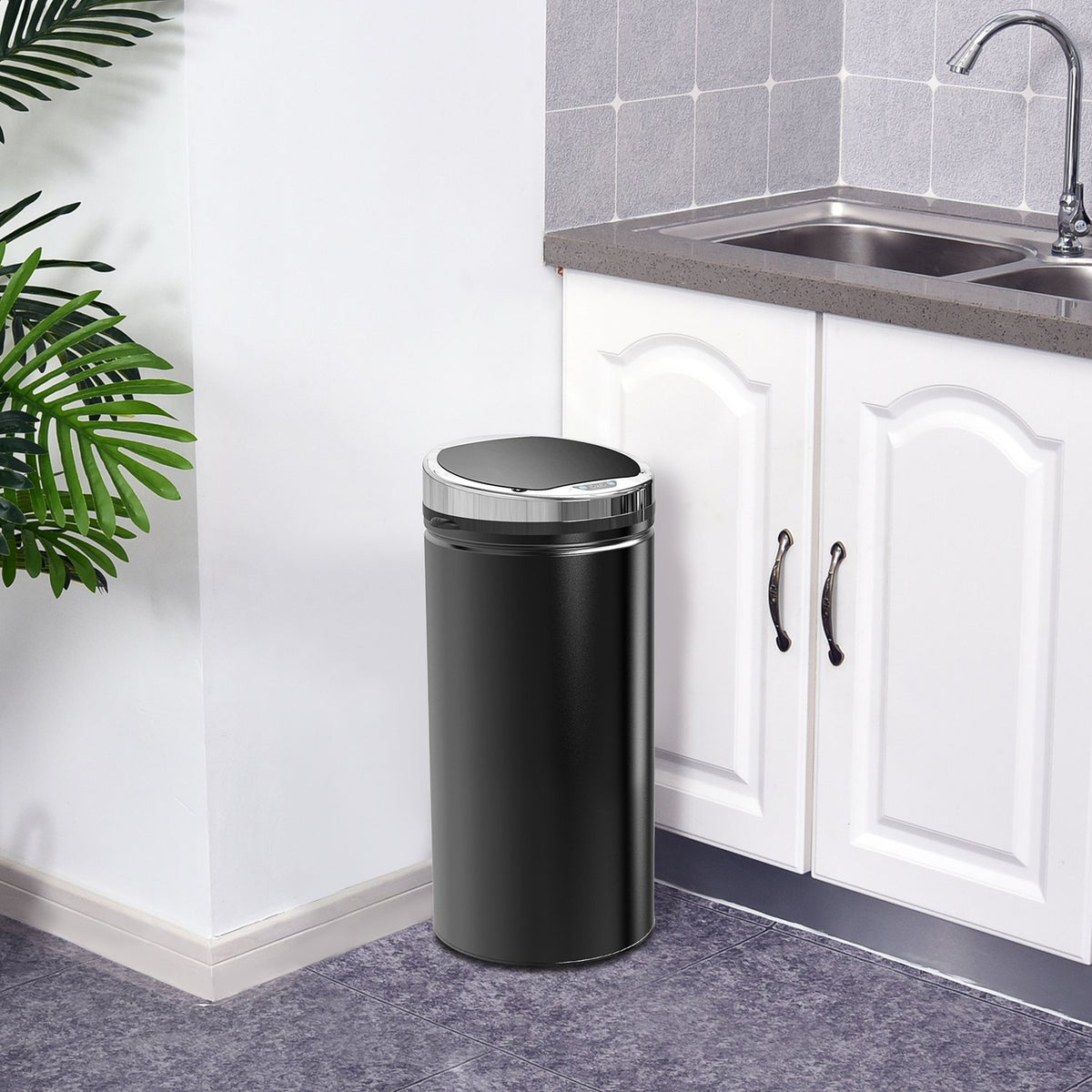 Sensor Trash Can 42L, Electric Automatic Trash Can with Lid, Rustproof, for Bathroom, Office, Kitchen, Dining Room, Steel, Black