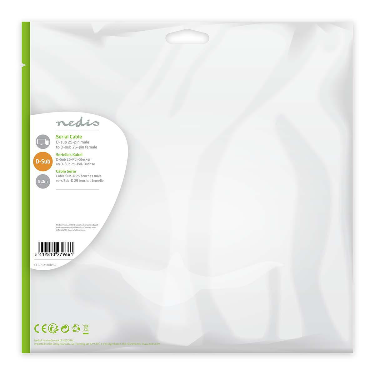 Series Cable | D-SUB 25-Pin Male | D-SUB 25-Pin Female | Nickel Plated | 5.00 m | Round | PVC | Ivory | Plastic bag