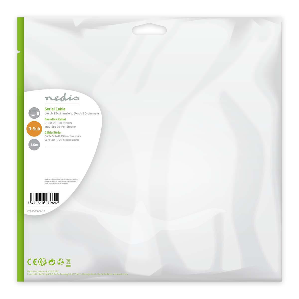 Series Cable | D-SUB 25-Pin Male | D-SUB 25-Pin Male | Nickel Plated | 1.00 m | Round | PVC | Ivory | Plastic bag
