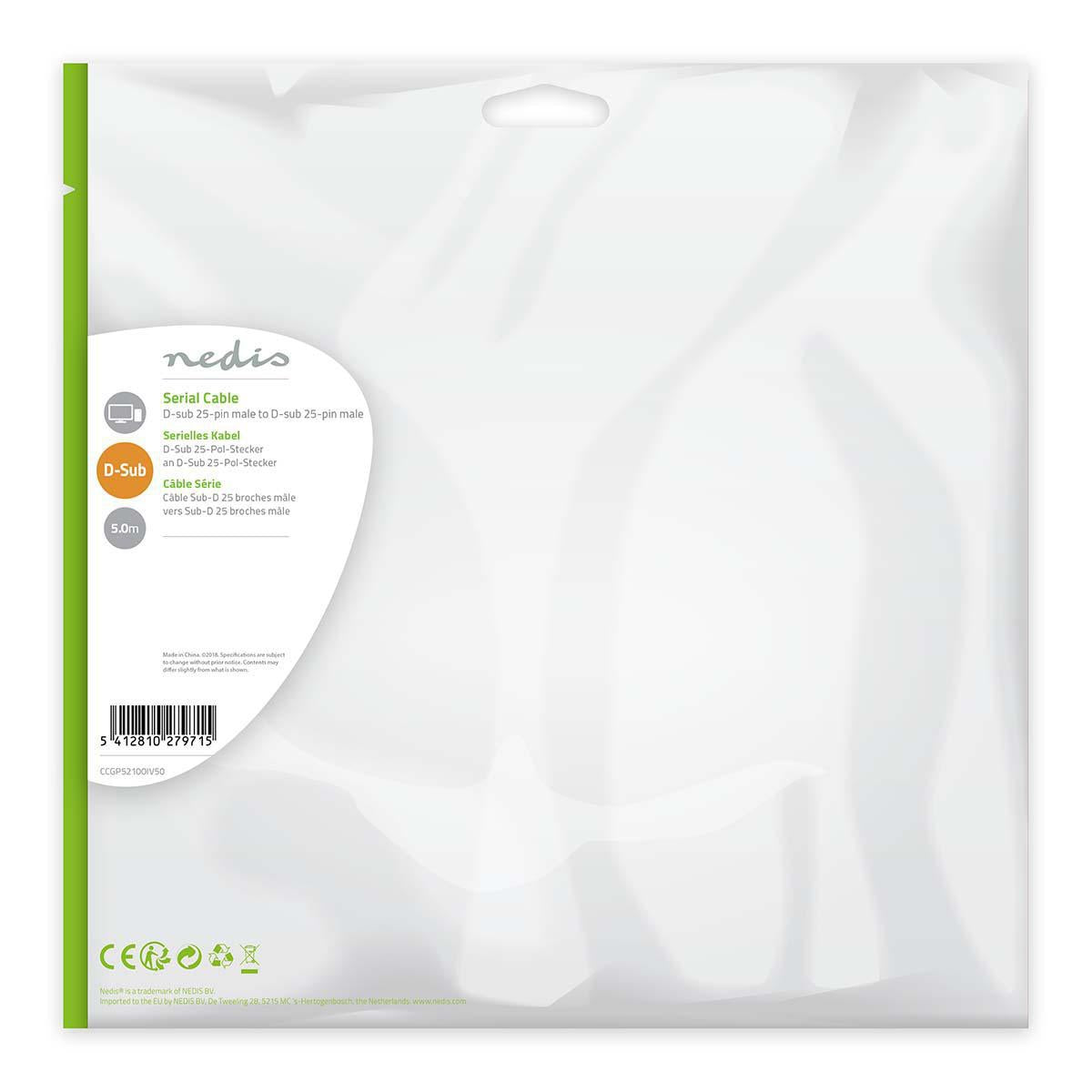 Series Cable | D-SUB 25-Pin Male | D-SUB 25-Pin Male | Nickel Plated | 5.00 m | Round | PVC | Ivory | Plastic bag