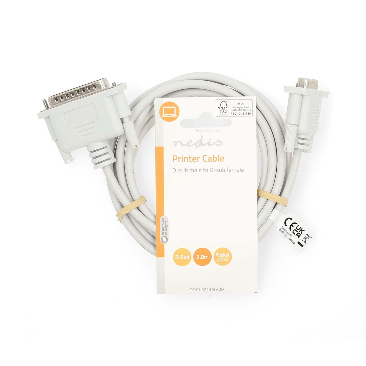 Series Cable | D-SUB 25-Pin Male | D-SUB 9-Pin Female | Nickel Plated | 2.00 m | Round | PVC | Ivory | Label