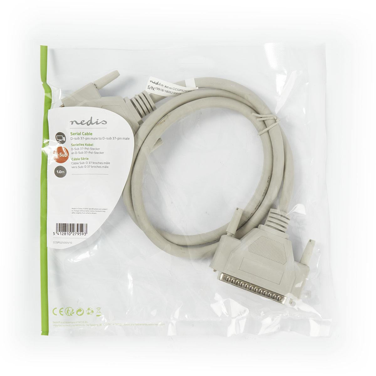 Series Cable | D-SUB 37-Pin Male | D-SUB 37-Pin Male | Nickel Plated | 1.00 m | Round | PVC | Ivory | Plastic bag